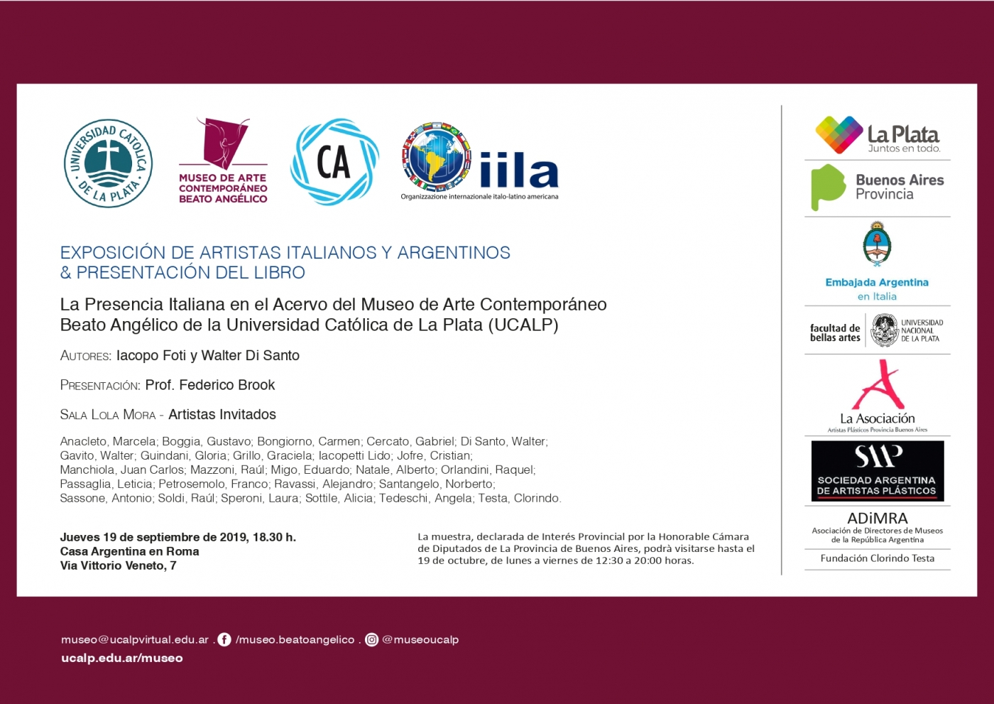 Exposición y Presentación en Italia del Libro “La Presencia Italiana en el Acervo del Museo de Arte Contemporáneo Beato Angélico de la Universidad Católica de La Plata (UCALP)” (1)