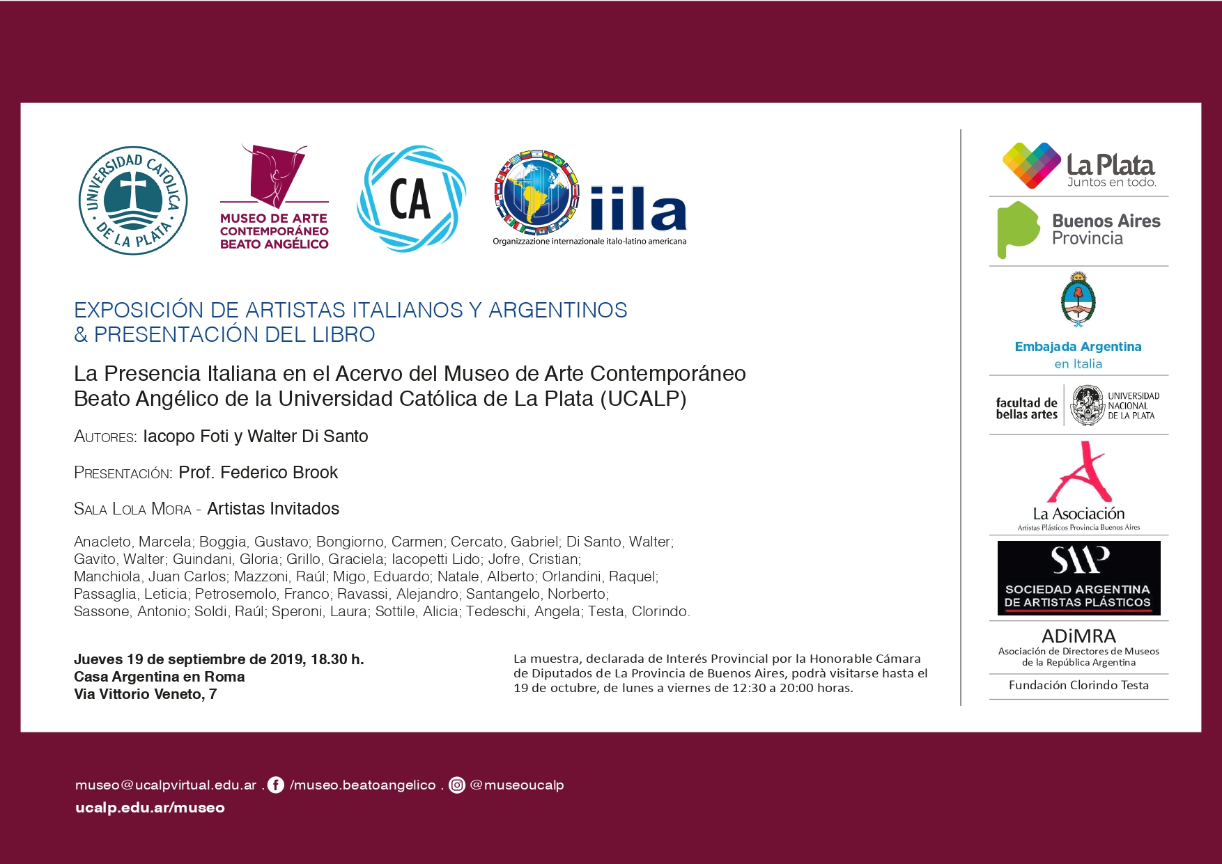 Exposición y Presentación en Italia del Libro “La Presencia Italiana en el Acervo del Museo de Arte Contemporáneo Beato Angélico de la Universidad Católica de La Plata (UCALP)” (1)