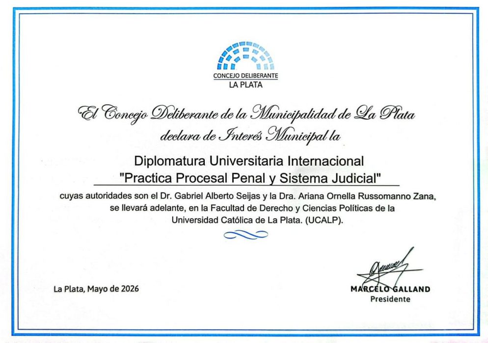 Declarada de interés municipal la Diplomatura Universitaria Internacional en Práctica Procesal Penal y Sistema Judicial (32)